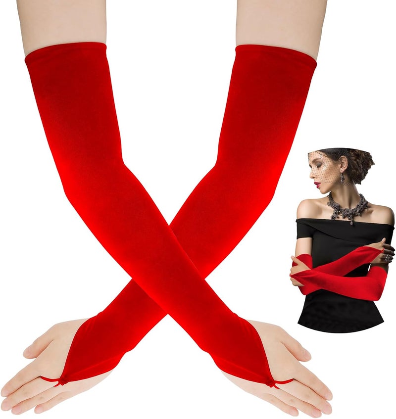 Yritioa Satin Opera Gloves Long Fingerless Elbow Length Costume Party Gloves - Image 1
